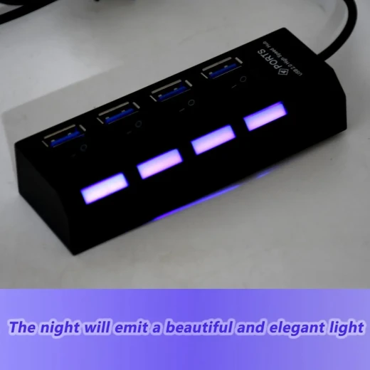 4-Port USB 2.0 Hub High-Speed Splitter with Individual On/Off Switches and LED Indicators 6954810100169 - Image 2