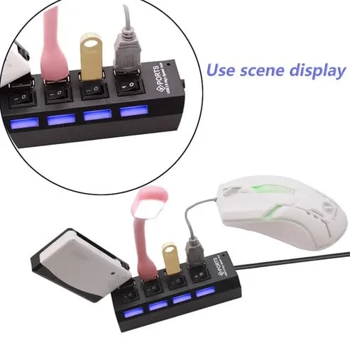 4-Port USB 2.0 Hub High-Speed Splitter with Individual On/Off Switches and LED Indicators 6954810100169 - Image 3