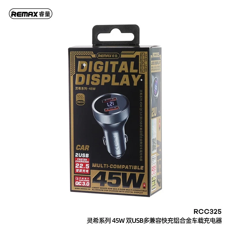 ريماكس لينسي سيريز 45 واط QC3.0 2USB شاحن سيارة ألومنيوم RCC325 - ريماكس