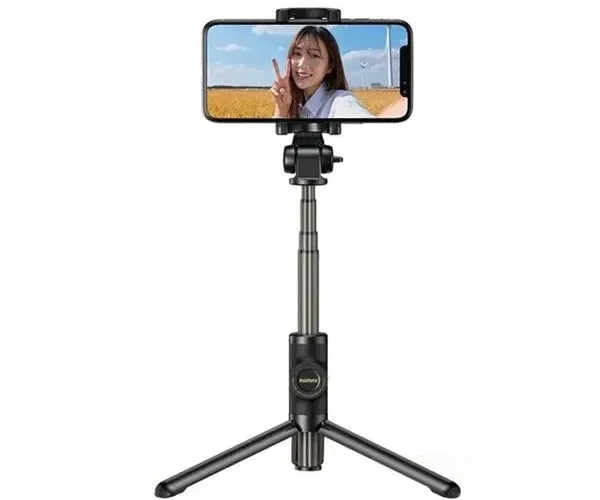عصا سيلفي ريمكس P10 بتقنية مع ريموت تحكم وحامل ثلاثي للقارورة – Selfie Stick وTripod للهاتف للتصوير والفيديو والبث المباشر - ريماكس