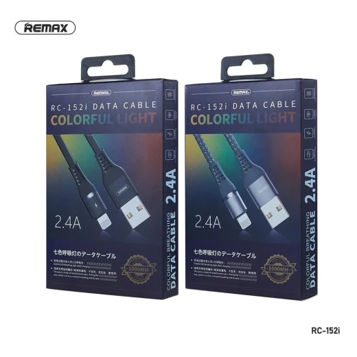 ريماكس RC-152i كابل لايتنينغ مضيء بطول 1 متر وشحن سريع 2.4 أمبير ونقل بيانات بسرعة 450 ميجابت بالثانية متوافق مع أجهزة آيفون وآيباد باللون الفضي - ريماكس - Image 3
