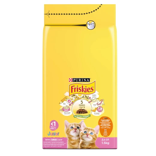 بوراينا فريسكس جونيور طعام قطط جاف بالدجاج والحليب والخضروات 1.5 كجم - Purina Friskies - Image 2