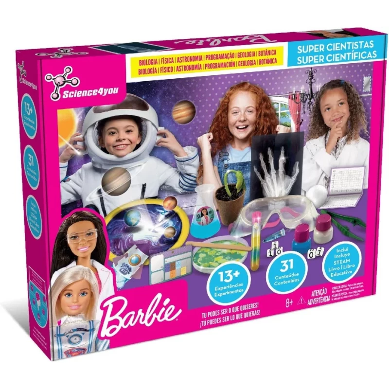 Mattel Barbie Super Scientists DIY Science Kit for Kids Ages 8 and Up Over 13 Experiments 31 Pieces Pink - Mattel