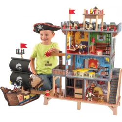 KidKraft Pirate's Cove Wooden Ship Play Set with Lights and Sounds, 17 Accessories