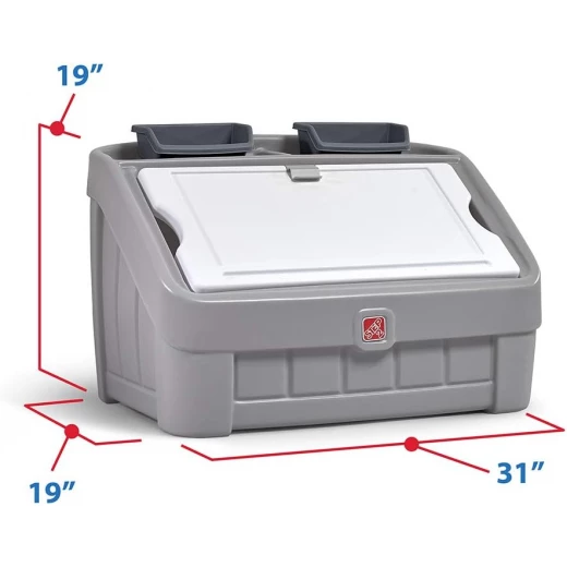 Step2 2-in-1 Toy Box & Art Lid: Gray Kids Storage Chest & Easel Combo for Toddlers Aged 2+, Durable Plastic Construction, Ideal for Organizing Toys and Creative Play - Image 4
