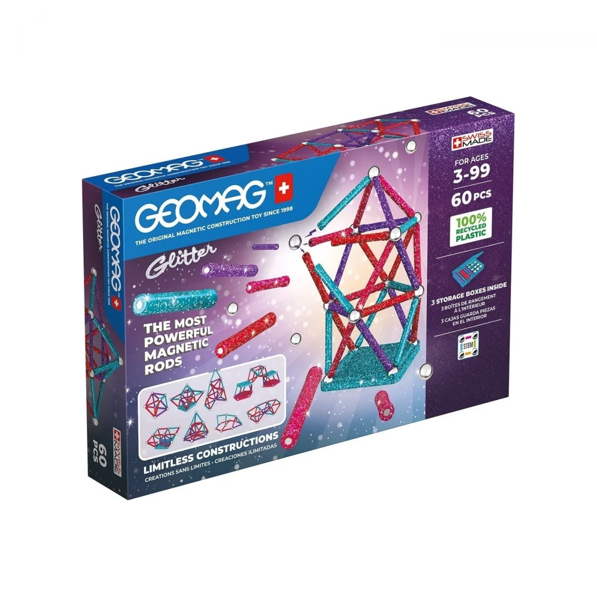 Geomag, Glitter Recycled, Constructions Magnétiques Pailletées, Barrettes Magnétiques Pailletées et Colorées, Pack de 35 Pièces, 100% Plastique Geomag, Glitter Recycled, Constructions Magnétiques Pailletées, Barrettes Magnétiques Pailletées et Colorées, Pack de 35 Pièces, 100% Plastique