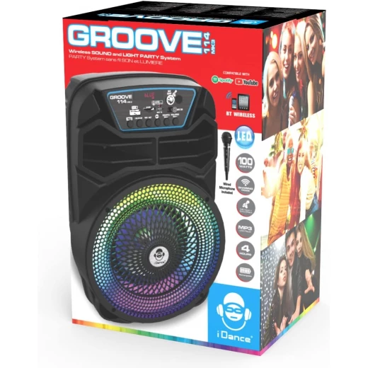 مكبر صوت iDance Groove 114 MK3 بلوتوث محمول مع كاريوكي، أسود/أبيض - Image 2