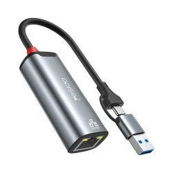 محول يسيدو HB26 ثنائي الاستخدام من USB وType-C إلى RJ45، محول شبكة سلكية للأجهزة المتوافقة، تصميم عملي وسهل الاستخدام للاتصال بالإنترنت