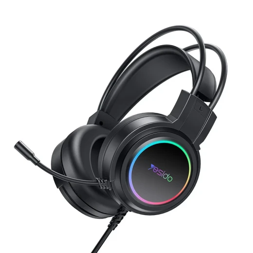 سماعة رأس ألعاب سلكية يسيدو EK05، ميكروفون HD، صوت ستيريو ثلاثي الأبعاد، اتصال USB، إضاءة RGB، تصميم مريح باللون الأسود