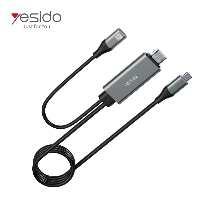 كابل يسيدو YESIDO HM01 احترافي USB-C إلى HDMI، دعم دقة 4K بتردد 60Hz، نقل صوت وصورة عالي الجودة مع شحن PD سريع، باللون الأسود - يسيدو