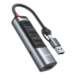 هاب USB يسيدو YESIDO HB20 ‏5 في 1، موزع منافذ USB وUSB-C متعدد الاستخدامات لتوصيل الأجهزة والملحقات، محول USB عملي وسريع، باللون الرمادي - يسيدو