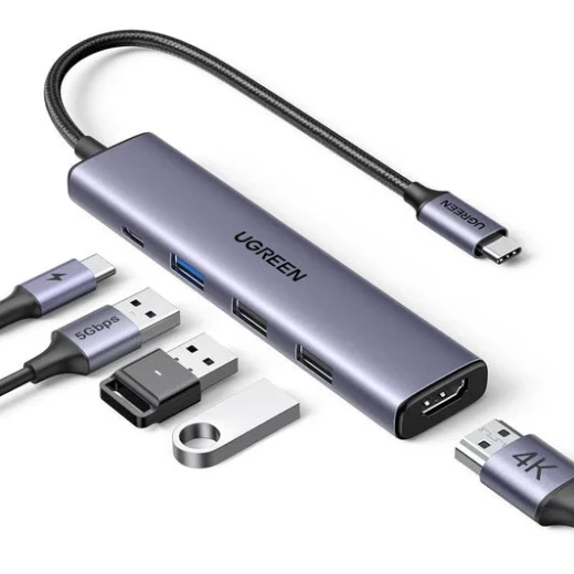 هاب USB يسيدو YESIDO HB20 ‏5 في 1، موزع منافذ USB وUSB-C متعدد الاستخدامات لتوصيل الأجهزة والملحقات، محول USB عملي وسريع، باللون الرمادي - يسيدو - Image 3