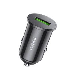 شاحن سيارة سريع يسيدو YESIDO Y38 بتقنية QC2.0 وQC3.0 وFCP وAFC، محول شحن USB فائق السرعة للسيارة، شاحن سيارة أسود