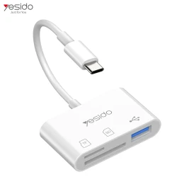 يسيدو GS16 محول USB-C إلى USB 3.0 OTG مع فتحة بطاقة TF SD وشحن سريع PD أبيض