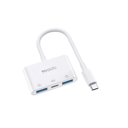 يسيدو GS17 محول 3 في 1 بمنفذ Type-C OTG، كابل مقسم شاحن سريع أنثى إلى ذكر أبيض