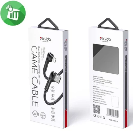 يسيدو كيبل شحن مضفر لايتنينج إلى USB-A بزاوية 90 درجة 2.4 أمبير 1.2 متر CA80 - يسيدو - Image 3