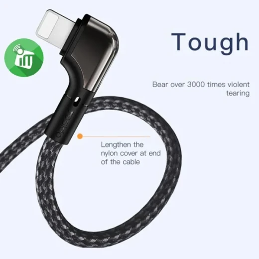 يسيدو كيبل شحن مضفر لايتنينج إلى USB-A بزاوية 90 درجة 2.4 أمبير 1.2 متر CA80 - يسيدو - Image 4