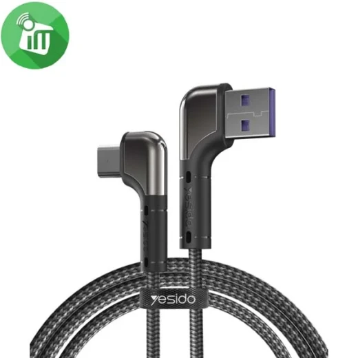يسيدو كيبل شحن مضفر USB-C إلى USB-A بزاوية 90 درجة 2.4 أمبير 1.2 متر CA80