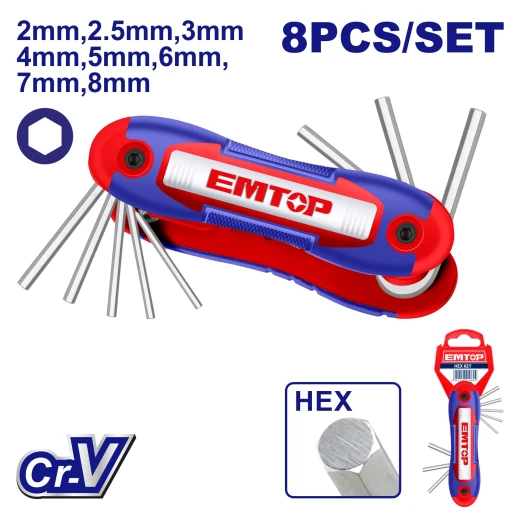 Emtop Cr-V 8-Piece Folding Allen Wrench Set 2-8mm Ehky4081 Emtop Cr-V 8-Piece Folding Allen Wrench Set 2-8mm Ehky4081