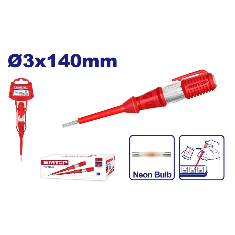 Emtop ETPL14001 100V-500V 140mm Screwdriver Tester - Emtop