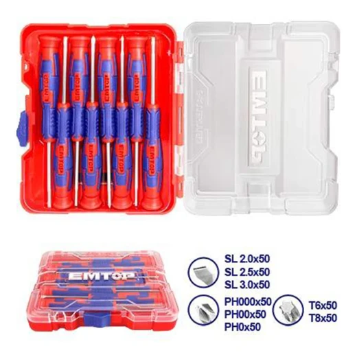 EMTOP ESSTP0802 8-Piece Precision Screwdriver Set – Industrial Cr-V Steel Screwdrivers with Ergonomic Grip Handles, Ideal for Detailed Work, Electronics, Assembly, Repair, Maintenance, DIY & Workshop Applications EMTOP ESSTP0802 8-Piece Precision Screwdriver Set – Industrial Cr-V Steel Screwdrivers with Ergonomic Grip Handles, Ideal for Detailed Work, Electronics, Assembly, Repair, Maintenance, DIY & Workshop Applications