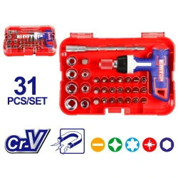EMTOP EBST03102 31-Piece T-Handle Ratchet Screwdriver Set – Durable Cr-V Steel Hand Tool Kit for Tightening & Loosening Screws, Ideal for Assembly, Repair, Maintenance, Workshop & DIY Applications