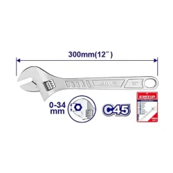 EMTOP 12-inch Heavy-Duty Adjustable Wrench with Non-Slip Comfortable Grip & Durable Steel Build for Professionals (EAWH131222)