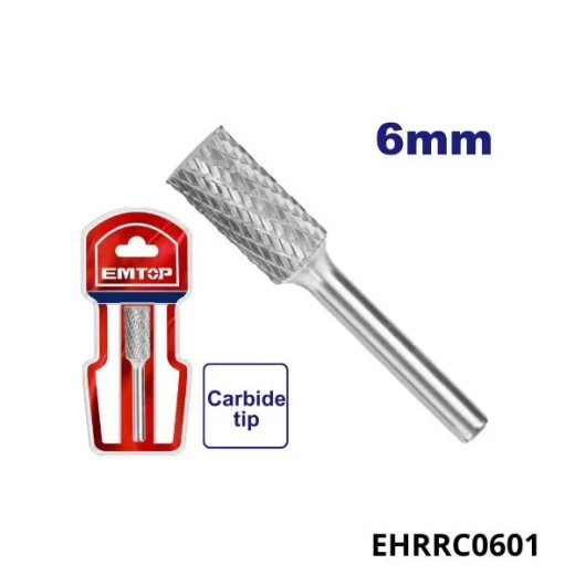 EMTOP EHRRC0601 6mm Shank 8mm Head Cylindrical Tungsten Carbide Double Cut Rotary File EMTOP EHRRC0601 6mm Shank 8mm Head Cylindrical Tungsten Carbide Double Cut Rotary File