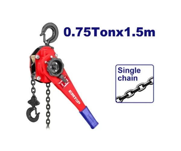 EMTOP ECBK2075 0.75 Ton Manual Chain Hoist with 1.5m Lift, Durable Steel Body & Safety Brake, Heavy-Duty for Workshops & Construction - Emtop