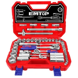 EMTOP ESKT42511 51 Piece 1/4 Inch and 1/2 Inch Socket Set Premium Chrome Vanadium Steel Construction Organized in Durable Carrying Case for Mechanics and DIY Projects