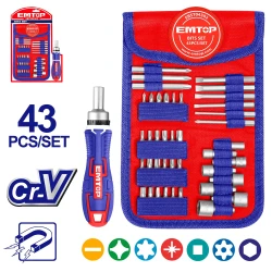 EMTOP EBST04302 43-Piece Screwdriver Set with Ratchet Handle – Durable Cr-V Steel Multi-Purpose Hand Tool Kit for Tightening & Loosening Screws, Ideal for Assembly, Repair, Maintenance, Workshop & DIY