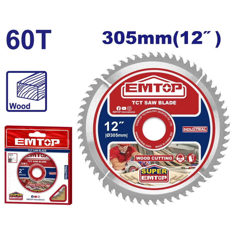EMTOP 305mm 60T Circular Saw Blade – Precision Cutting Blade for Wood and Panels with 16mm, 25.4mm & 30mm Bushings, Ideal for Carpentry, Woodworking, Workshop & DIY Applications - Emtop