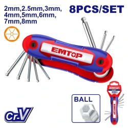 Emtop 8Pcs Ball Point Folding Allen Wrench Set Cr-V 2-8Mm Ehky4082