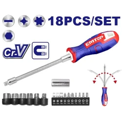 |EMTOP ESSTFL1802 18-Piece Flexible Screwdriver Set – Cr-V Steel Screwdrivers with Magnetic Bits, Multi-Purpose Hand Tool Kit for Reaching Tight Spaces, Assembly, Repair, Maintenance & DIY Applications