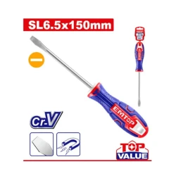 EMTOP ESDRSL6150 6.5mm Slotted Screwdriver – 150mm Shaft, Chrome Vanadium Steel Blade, Durable Precision Hand Tool for Assembly, Repair, Maintenance, Workshop & DIY Applicat