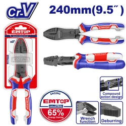 EMTOP 9.5" Industrial High Leverage Universal Pliers CR-V Steel Teflon Coated