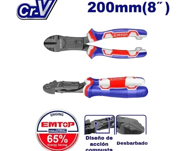 EMTOP 8 Inch Heavy Duty Side Cutter Pliers EPLRCD0851 Durable Cr V Steel Up To 65 Percent Energy Saving Ergonomic TPR Grip Professional Hand Tool - Emtop