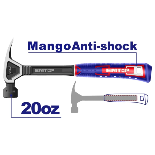 EMTOP EHAMCH2020 20oz/560g Forged Steel Claw Hammer – Heavy-Duty Hammer with Steel Handle & Magnetic Nail Holder, Ideal for Carpentry, Assembly, Repair & Workshop Applications EMTOP EHAMCH2020 20oz/560g Forged Steel Claw Hammer – Heavy-Duty Hammer with Steel Handle & Magnetic Nail Holder, Ideal for Carpentry, Assembly, Repair & Workshop Applications