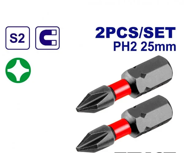 إم توب طقم ريش مفك مغناطيسي PH2 25 ملم ستيل S2 عدد 2 - إيمتوب