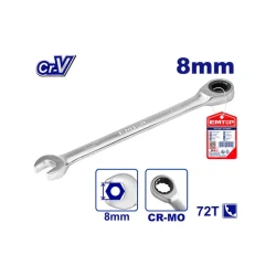 EMTOP 8mm Double Open End Ratcheting Ring Spanner ECSPAR081 Combination Wrench with 72 Tooth Ratchet Mechanism Chrome Vanadium Steel for Mechanics and DIY