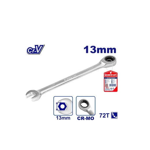EMTOP ECSPAR131 13mm 12-Point Ratchet Offset Wrench Chrome Vanadium