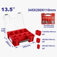 EMTOP EMTB1322 13.5 Inch Plastic Storage Box Heavy Duty Polypropylene Construction with Integrated Handle and Removable Compartments Ideal for Mechanics Electricians and DIYers