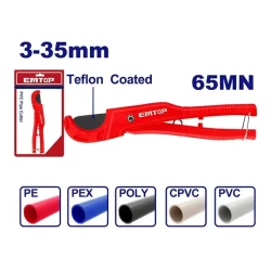 EMTOP Pipe Cutter 3-35mm EMPC54636: Teflon-Coated Blade for Plastic Pipes PVC PE PEX, Compact & Ergonomic Design for Plumbing & Repairs