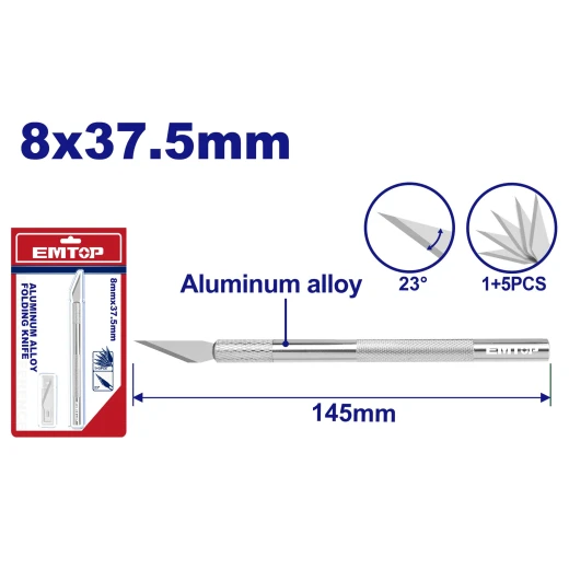 Emtop 145mm Precision Craft Knife with Durable Aluminum Body & 5 Sharp SK5 Blades for Detailed Cutting & Crafts Emtop 145mm Precision Craft Knife with Durable Aluminum Body & 5 Sharp SK5 Blades for Detailed Cutting & Crafts