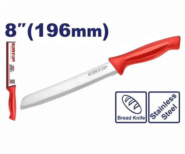 EMTOP EMKK1183 8-inch Stainless Steel Serrated Bread Knife - Emtop