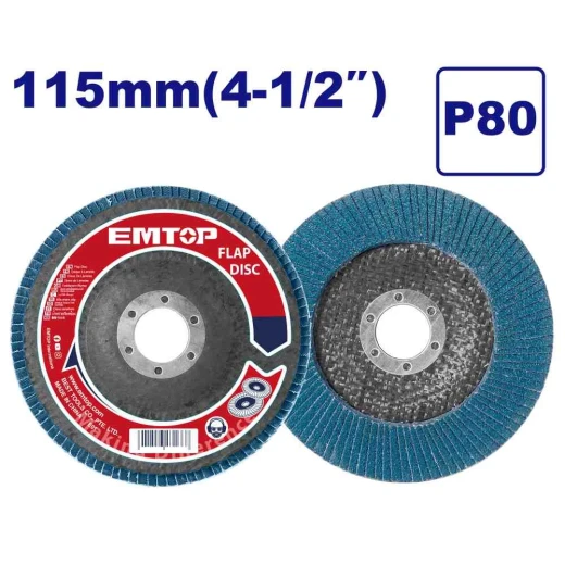 قرص تجليخ وصنفرة زركونيوم إيمتوب EMTOP EFDS1158 مقاس 115 ملم خشونة P80E للتنعيم وتجليخ المعادن والحديد أداة عالية الأداء للمحترفين والإنشاءات