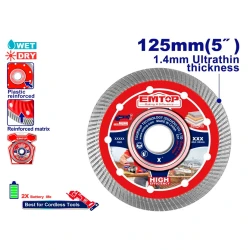 EMTOP 125mm 1.4mm Ultrafine Diamond Mesh Cutting Disc for Tile – Precision Diamond Blade for Cutting Tile, Ceramic & Stone, Ideal for Construction, Installation & Finishing Applications
