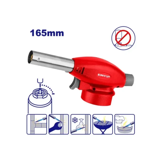 مشعل غاز يدوي EMTOP EMFG1602 بلهب حراري يصل إلى 1300° مئوية، تصميم متين متعدد الاستخدامات للحام، الطهي، والتدفئة للمنزل والورش