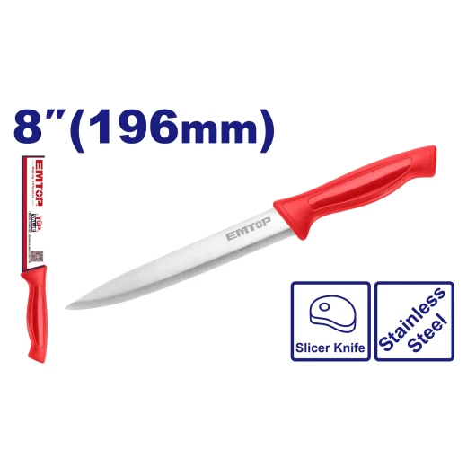 EMTOP 8-Inch Stainless Steel Slicer Knife for Precise, Firm & Clean Cuts, Ideal for Kitchen & Butcher Use (EMKK1182) EMTOP 8-Inch Stainless Steel Slicer Knife for Precise, Firm & Clean Cuts, Ideal for Kitchen & Butcher Use (EMKK1182)