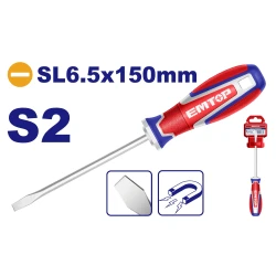 EMTOP ESDSL6150 6.5×150mm Industrial Magnetic Slotted Screwdriver – S2 Steel Blade with Magnetic Tip, Durable Precision Hand Tool for Tightening & Loosening Screws, Ideal for Assembly, Repair, Maintenance & Workshop Applications
